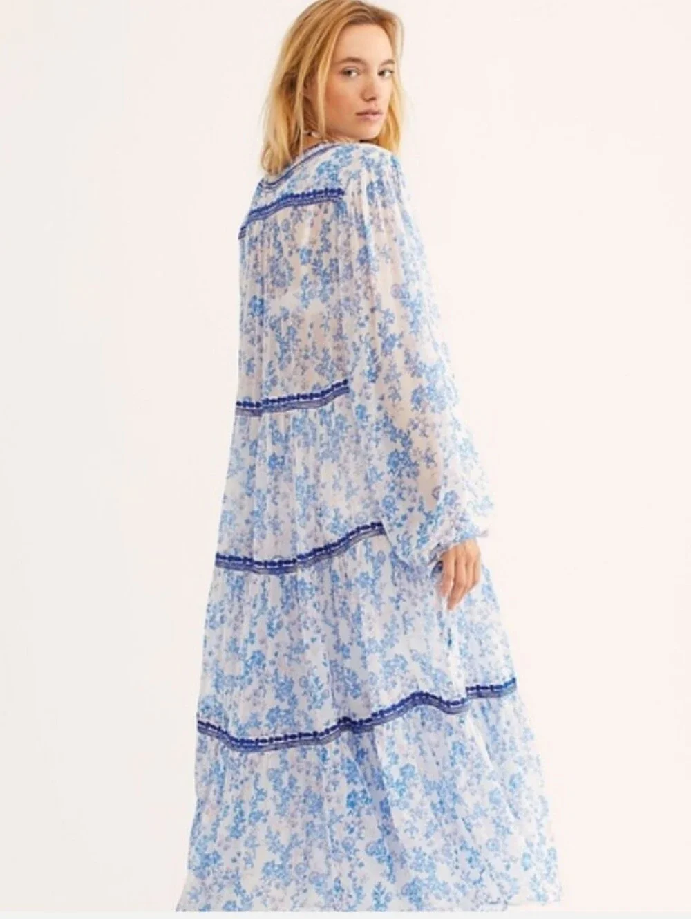 Call On me Embroidered Maxi Top Rare Blue - Picture 2 of 7